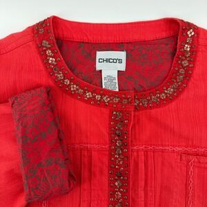 Chico's Women's Red Embellished Button Front Jacket and Tank‎ Set